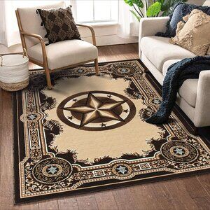 Allstar 5x7 Bordered Texas Star Area Rug in Chocolate